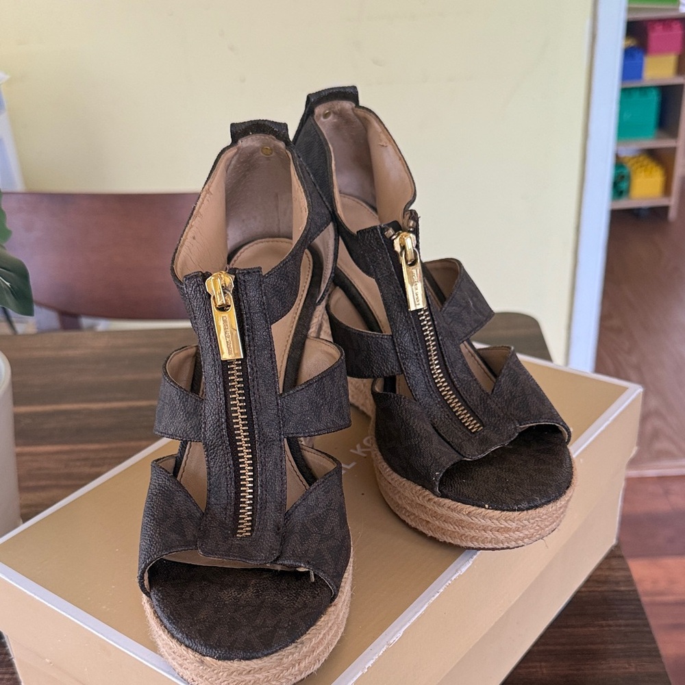 Michael Kors Brown Wedges with Gold Zipper